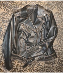 Resim Nyc Giyim Tekstil & Deri Hakiki Deri Kadın Ceket Slim-fit Biker Model Motorcu Tarzı Eskitme Siyah - Kahverengi 