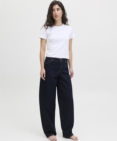 Resim Jack & Jones Kadin Barrel Fit %100 Pamuk Jean - Fuji - 12287824 Dark Blue Denim 