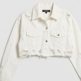 Resim Kadın Kırık Beyaz 15s6-101 Crop Fit Lazer Detaylı Denim Ceket - Kırık Beyaz / 34 
