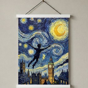 Resim Peter Pan London Starry Night Print - Big Ben Van Gogh-Style Nursery Wall Art - With Hanger - White / 16 x 20" (40x50 cm) 