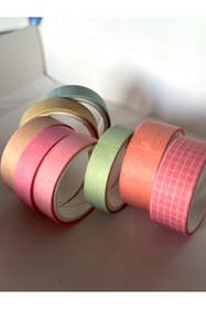 Resim Padme studio 8’li Washi Dekoratif Kağıt Bant | Uçuk Pembe Tonlar (1cmX3mX6adet-1.5cmX3mX2adet) 