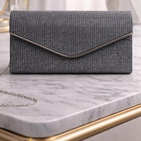 Resim Büşra Sultan Ayakkabı & Çanta Platin Çizgili Çupra Simli Mini Zarf Abiye Çanta | Modern ve Zarif Tasarım 19X10 CM 