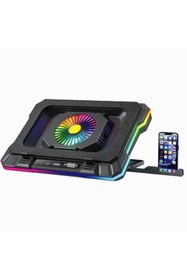 Resim Delixa Laptop Notebook Soğutucu Stand Telefon Tutucu Stant 2200RPM RGB Işıklı Led Display 