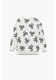 Resim Koton Kız Bebek Fiyonk Baskılı Uzun Kollu Bisiklet Yaka Sweatshirt Beyaz 