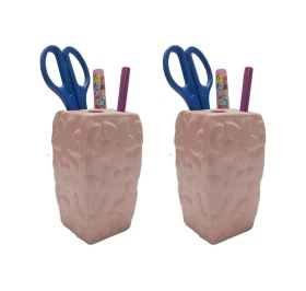Resim 2 Adet Kalemlik Çiçekli Pembe Model Seramik Ofis Gereci 7x7x12cm Çok Renkli 