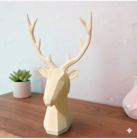 Resim Geometrik Geyik Başı Dekoratif Heykel - 3d Baskı Siyah & Beyaz 25 Cm 