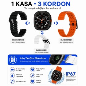 Resim Haino Teko 17 Siyah Kasa 1 Kasa 3 Değiştirilebilir Kordon Amoled Ekran Bluetooth Arama Özellikli Akıllı Saat 
