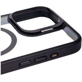 Resim İphone Uyumlu 15 Pro Uyumlu Magsafe Wireless Şarj Özellikli Standlı Zore Magsafe Klon Lnsm-li Uyumlu Kılıf- Siyah 