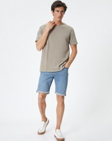 Resim Koton Kot Şort Slim Fit Düğmeli Cepli Katlı Paça Açık İndigo 4sam40312nd Açık İndigo 