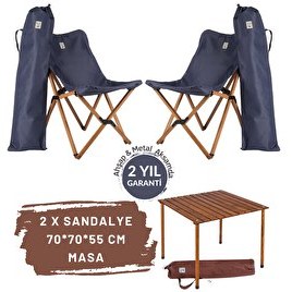 Resim Bag The Joy Kahverengi İskelet Lacivert Kılıf 70x70x55 CM Kahverengi Masa Ahşap Katlanır Masa Sandalye Seti 