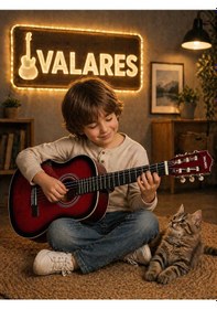 Resim Valares Qcg3024 34 1/2 Yarım Boy Klasik Gitar Kırmızı Askı Aparatlı Çocuklar İçin İdeal Kolay Çalım 