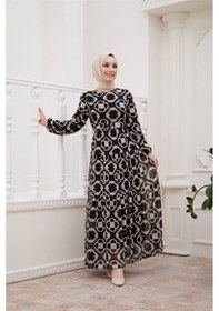 Resim Neşeli Butik Kadın Kemerli Yeni Sezon Tesettür Elbise Sms016 Siyah 