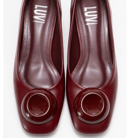 Resim Luvishoes Luvi Shoes Mıla Bordo Tokalı Kare Burunlu Kadın Kalın Topuklu Ayakkabı Bordo 