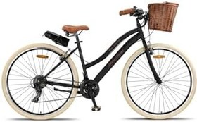 Resim Retro Classic 28 Jant Bisiklet, Shimano 21 Vites, Hasır Sepetli Vintage Şehir Bisikleti, Krem Lastik 