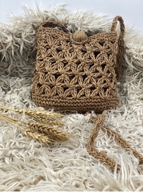 Resim PACHİRA Kağıt Ip Hasır Askılı Örgü Omuz Çantası - Telefon Çantası 