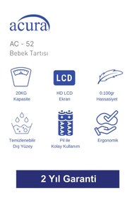 Resim Acura AC-52 CE Onaylı 20KG Kapasiteli Dijital Bebek Tartısı 