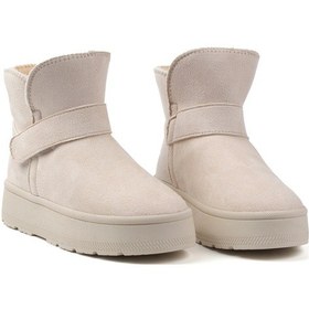 Resim Kadın Krem Günlük Kalın Taban Bot - İçi Kürklü Platform Streç Model Krem 