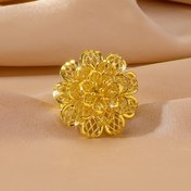 Resim Kadınlar için Vintage Lüks Altın Tonlu Çiçekli Açık Yüzük - Düğünler, Partiler ve Ramazan Kutlamaları için Ayarlanabilir Bakır Dekoratif Takı, Ramazan Takı | İncelikli Çiçek Tasarımı | Bakır Kaplama, Çiçek Takı 