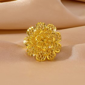 Resim Kadınlar için Vintage Lüks Altın Tonlu Çiçekli Açık Yüzük - Düğünler, Partiler ve Ramazan Kutlamaları için Ayarlanabilir Bakır Dekoratif Takı, Ramazan Takı | İncelikli Çiçek Tasarımı | Bakır Kaplama, Çiçek Takı 