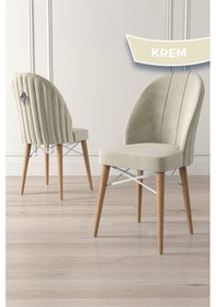 Resim Canisa Ritim Serisi 4 Adet Krem Sandalye 1.sınıf Babyface Ithal Kumaş Doğal Ahşap Ayak Gümüş Halkalı Sandalye Krem Ayaklar Doğal Ahşap 