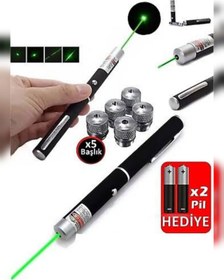 Resim abnturk Lazer pilli yeşil 5 başlık ve 2 pil hediyeli 