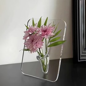 Resim Geometrik şeffaf dikdörtgen çiçek vazosu - Yaratıcı resim çerçevesi tasarımı - Dekoratif ev ofis masaüstü aksesuarı, Küçük hediye (1 parça, çiçekler dahil değil) 