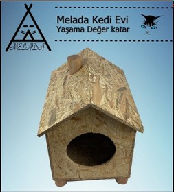 Resim Melada Kedi Evi Dış Ortam Uygun Ahşap Kedi Evi Osb 43x40x37 Cm 