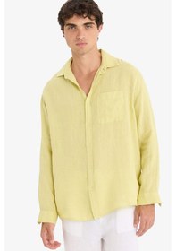 Resim Defacto %100 Keten Relax Fit Uzun Kollu Gömlek F4598ax25hsgn659 Yeşil 