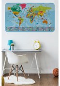 Resim Dünya Haritası Eğitici Ülke Bayraklı Türkçe Harita Çocuk Ve Genç Odası Duvar Sticker-60x105-3865b - Renkli Çok Renkli 