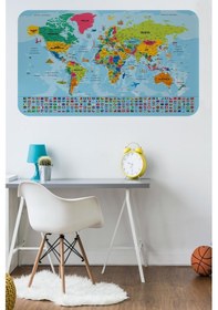 Resim Dünya Haritası Eğitici Ülke Bayraklı Türkçe Harita Çocuk Ve Genç Odası Duvar Sticker-60x105-3865b - Renkli Çok Renkli 