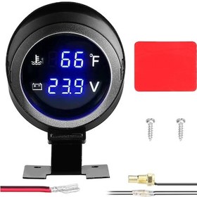 Resim Dianziye Araba İki Fonksiyonlu Lcd Gösterge: Su Sıcaklığı + Voltaj, 52mm, 9-36v, Siyah, Abs + Metal, Modifikasyon İçin 