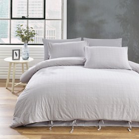 Resim Rocco 100% Cotton Embroidered Piece Dyed Duvet Cover Set Gray 