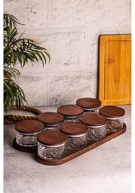 Resim Snippy Milla Yuvarlak 10parça Ahşap Vakum Kapaklı Cam Kahvaltılık Ahşap - Şeffaf 