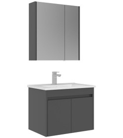 Resim Orka Arno 65 Cm Parlak Antrasit Kapaklı Banyo Dolabı Takımı Antrasit 