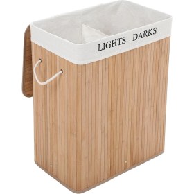 Resim Metra Shop Home Doğal Bambu Katlanabilir Kirli Çamaşır Sepeti, Yıkanabilir Çıkarılabilir Astar Torbalı, Sele Görünümlü Şık ve Dayanıklı Çamaşır Sepeti, Kapaklı ve Ergonomik Tasarım (2 Bölmeli) 