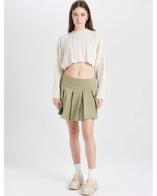 Resim Defacto Coool Piliseli Normal Bel Basic Düz Gabardin Mini Etek D5265AX24AUKH461 Haki 