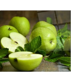 Resim Olinpa Cam Ocak Arkası Koruyucu | Yeşil Elma Desenli 