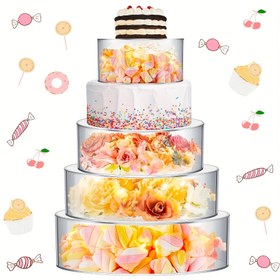 Resim 4 Adet Pasta Standı, Akrilik Silindir Düğün Standı, Şeffaf Dolgulu Dekoratif Katman, Düğün Doğum Günü Halloween Noel Etkinlik ve Parti Malzemeleri İçin 
