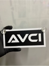 Resim Siyah Renk Üzeri Beyaz Renk Avcı Yazılı Vantuzlu Cam Süsü 