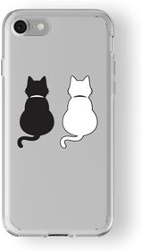 Resim Iphone 7 Plus Ve 8 Plus ile Uyumlu Siyah Beyaz Kedi Tasarım Baskılı Şeffaf Kılıf 