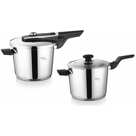 Resim Leggno Procook Quick 6 LT + 4 LT Düdüklü Tencere Seti Gümüş - Siyah 