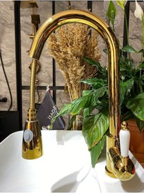 Resim İsaoğlu Yapı Altın Spiralli Mutfak Bataryası Altın Oynar Başlıklı Evye Musluğu Altın Mutfak Bataryası Gold 