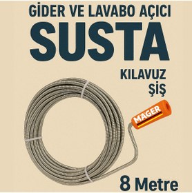 Resim Mager Tıkanmış Lavabo Gider Boru Kanal Açıcı Kılavuz Susta 8 Metre ( 6 mm ) 