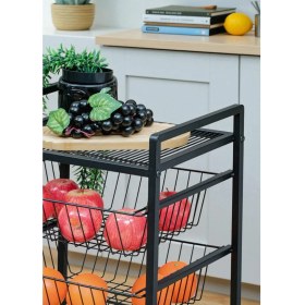 Resim Bye Concept & More Dekoratif Siyah Metal Sebzelik Tekerlekli 4 Raflı Tel Sepetli Çok Amaçlı Stand 