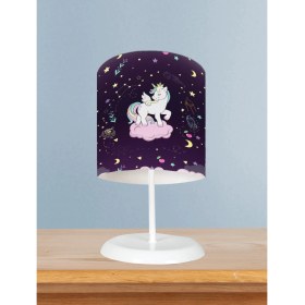 Resim Mekta Home Bebek ve Çocuk Odası Pembe Bulut Üzerinde Unicorn Desenli Mor Abajur 