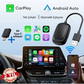 Resim BK DESING Yeni Tasarım Mini Kablosuz Carplay Usb ve Type-c Uyumlu Araç Multimedya Adaptörü 