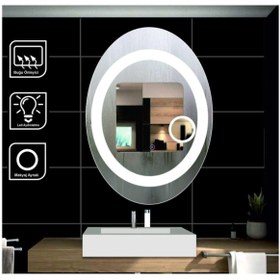 Resim GLOBAL LED MIRROR 100x80 Cm Makyaj Aynalı Dokunmatik Tuşlu Buğulanmayan Ledli Banyo Aynası 