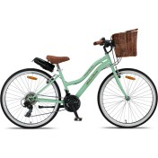Resim Trendbisiklet Retro Classic 26 Jant 21 Vites Shımano, Kadın Bisikleti Mint Yeşili-Kahve 