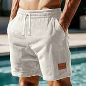 Resim Erkekler İçin Yazlık Kadife Spor Şort - 5 İnç Yarım Boy Elastik Bel, Harf Baskılı Tasarım, Makinede Yıkanabilir Çok Amaçlı Outdoor ve Günlük Kullanım, Ayarlanabilir Rahatlık, Dayanıklı Kadife 