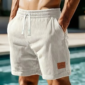 Resim Erkekler İçin Yazlık Kadife Spor Şort - 5 İnç Yarım Boy Elastik Bel, Harf Baskılı Tasarım, Makinede Yıkanabilir Çok Amaçlı Outdoor ve Günlük Kullanım, Ayarlanabilir Rahatlık, Dayanıklı Kadife 